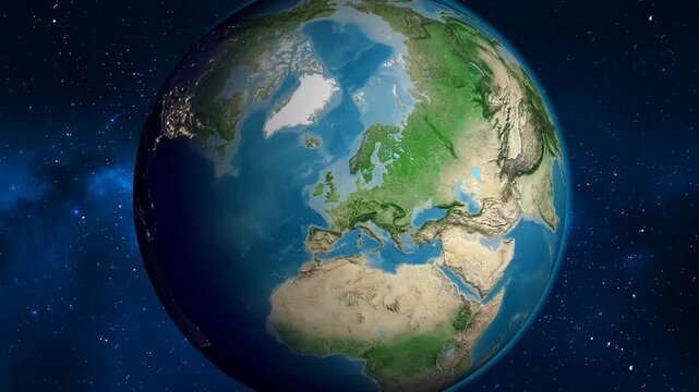 Netherlands on the globe. Outline. Satellite map. No labels