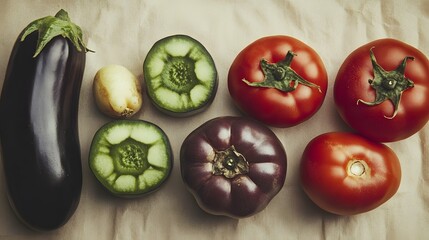 Vibrant Vegetables Still Life Photography Eggplant Tomatoes Peppers