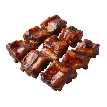 Glazed barbecue riblets on transparent background