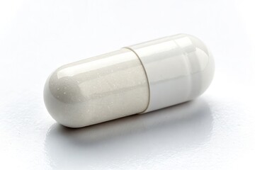 Single White Capsule on Clean White Surface for Health Use Generative AI