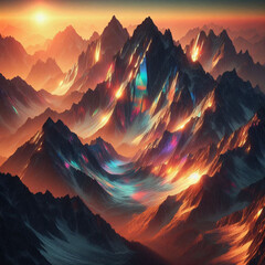 Illustrations of "Mountain Range with Holographic Peaks"