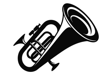 Elegant Black Silhouette of a Tuba, a Musical Instrument, Graphic Design © kanchanrani