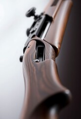 close up of a rifle on a table