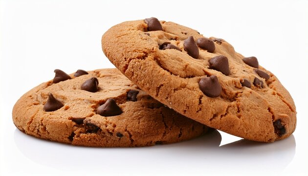 two delicious chocolate chip cookies isolated on a white background perfect for bakery dessert or snack themed projects