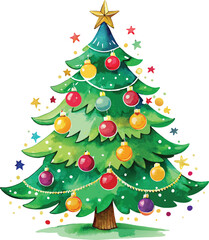 Fototapeta premium Watercolor Christmas Tree with Ornaments