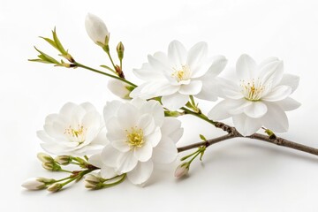 Fototapeta premium Elegant Arrangement of White Flowers on a White Background Generative AI