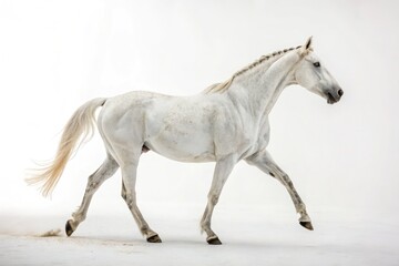 White Horse Walking Gracefully on Bright Studio Background Generative AI