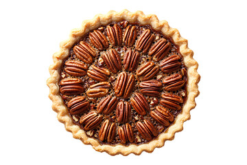 Delicious and beautiful pecan pie top view isolated on a transparent background.