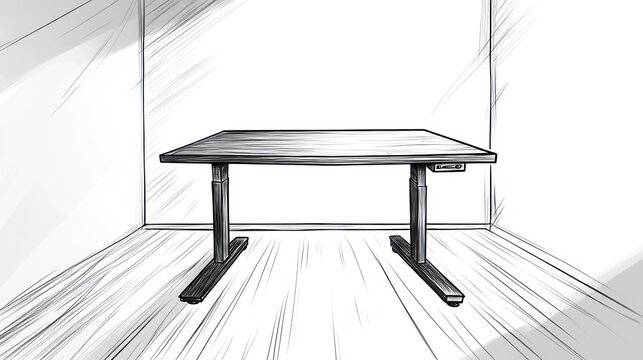Modern adjustable height desk in a room