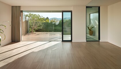 Naklejka premium modern empty room with sliding glass door and window