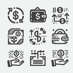 Business strategy, business plan, mission vision, growth chart, profit analysis, market research, goal setting sales funnel SWOT analysis strategic thinking roadmap financial goal icon set