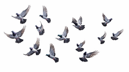 Obraz premium Flock of pigeon flying png, flying birds png, pigeon isolated on white transparent background.png. [Urban Beasts] | Highway Predator | fast beast. Illustration