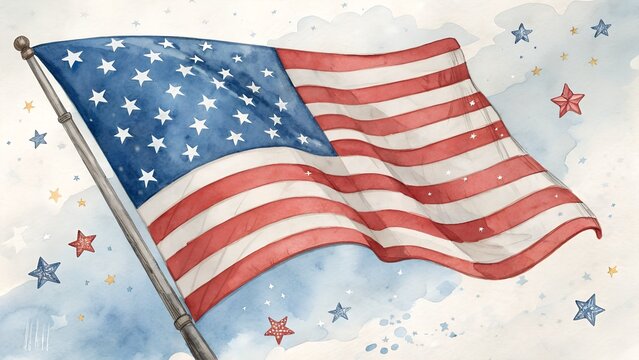 A Watercolor Flag Fourth Of July Illustration