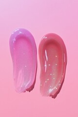 Shimmering gel textures in vibrant pink hues on a playful pastel backdrop