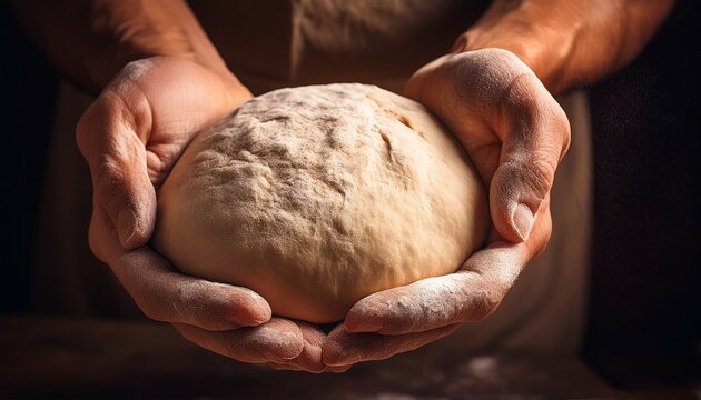 soft smooth dough ball gently cradled in hands ready for baking