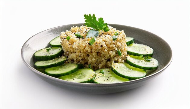 fresh aquino and cucumber salad on a white background
