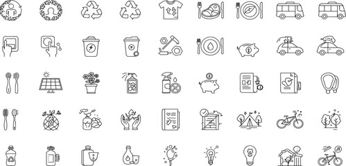 Fototapeta premium Eco Friendly Lifestyle Line Editable Icons set. Vector illustration in modern thin line style of ecology related icons: organic food, cosmetic, upcycling, and more.
