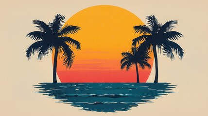 Obraz premium Golden sunset seaside with silhouette and scenic idea. Tropical sunset with palm trees and ocean waves.