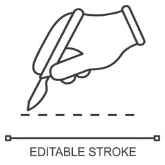 Hand holding pencil linear icon vector illustration