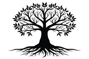 Obraz premium Silhouette of Tree with Leaves, Branches, and Roots Illustration Art Design
