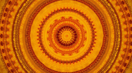 
Devotional mandala art background in saffron tones, clean layout

