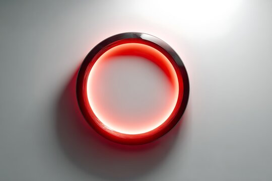 A red neon circle glowing on a grey wall. - Powered by Adobe