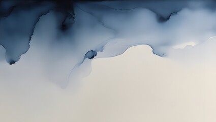 Abstract black ink wash blot border with gradient fade into a white background