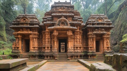 Obraz premium Ancient, ornately carved stone temple entrance.