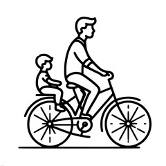 Fototapeta premium Father and child riding bicycle together, little son riding on bike rack in vector style