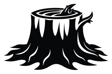 Silhouette Illustration of a Tree Stump Showing Growth Rings and Foliage Detail