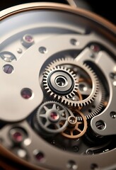close up view of a watch movement