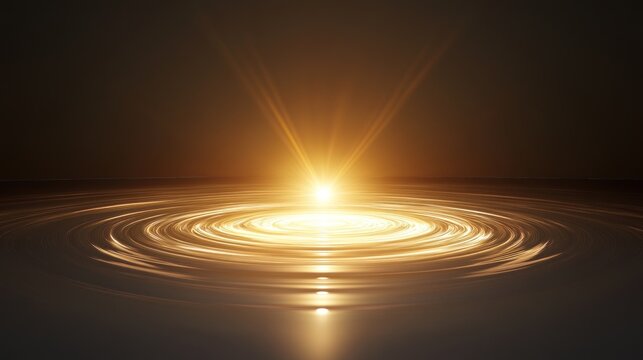 Golden light rays concentric circles abstract background design