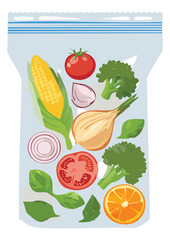 Clear Pouch Mixed Fresh Veggies - Vector Illustration