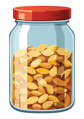 Glass Jar Filled with Almonds - Vector Illustration