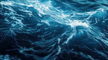 Fototapeta premium Ocean waves texture dynamic blue water surface with white foam