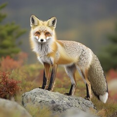 Fototapeta premium Majestic Red Fox Standing on Rock in Autumn