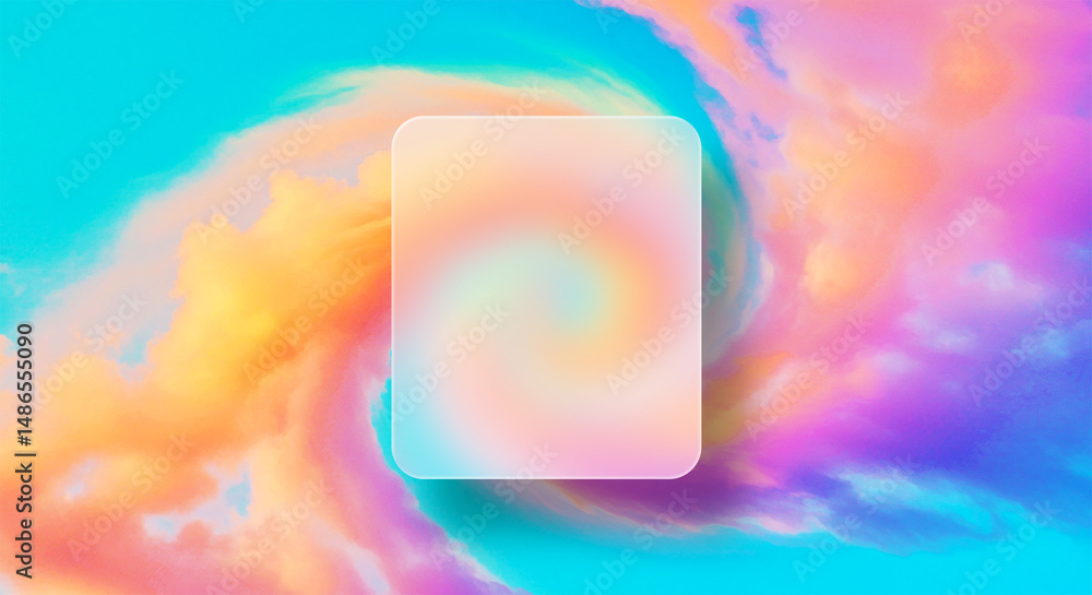Poster a frosted glass pane with a swirling pastel design against a colorful abstract background element ef