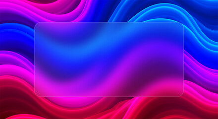 Abstract background with colorful wavy lines and a transparent glass rectangle in the center