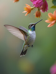 Fototapeta premium Anna's Hummingbird Floating mid-air and collecting nectar