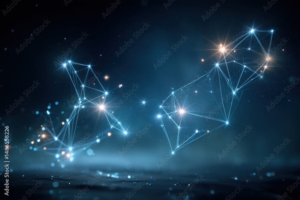 Poster a captivating abstract representation of interconnected networks, featuring luminous nodes and intri