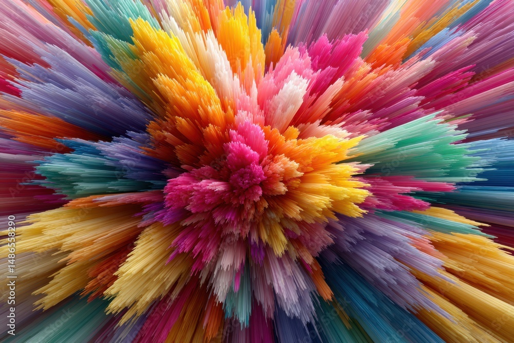 Poster a vibrant and dynamic abstract explosion of colorful spectrum lines radiating outwards from a centra