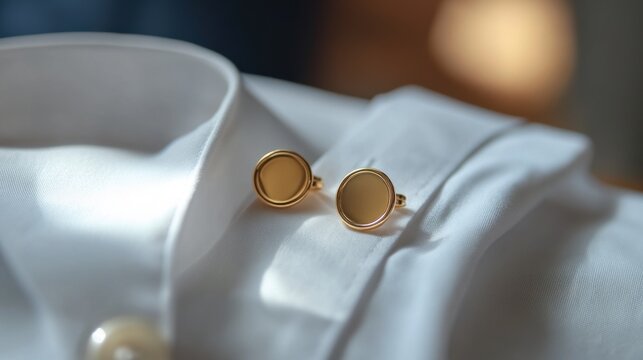 Gold cufflinks on white shirt elegant mens fashion accessory detail