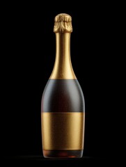 Elegant Gold Champagne Bottle:  Dark Background, Luxurious Design
