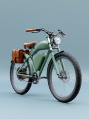 Obraz premium Vintage Green Electric Bicycle: Retro Style E-bike with Leather Bags