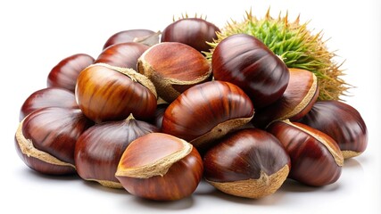 A delicious pile of shiny fresh chestnuts ready to be roasted in winter