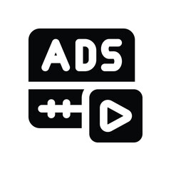 video add glyph icon. Strong and solid vector icon for websites, mobile interfaces, presentations, and visual branding. High quality and easy to edit.