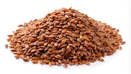 Pile of flax seeds on a white background nutritional supplement ingredient