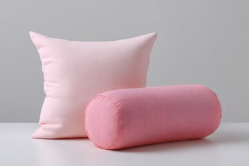Soft Pink Pillows: A Square and Cylindrical Pair in Minimalist Style