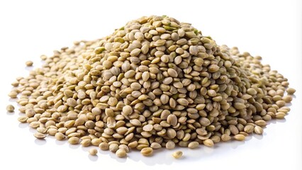 Large pile of light brown hemp seeds sitting on a white surface