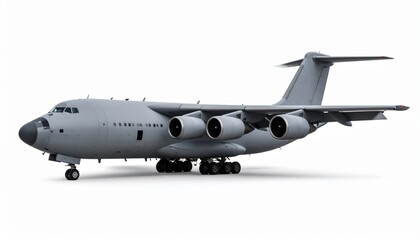 Side View Mockup of a Military Cargo Plane on White Background